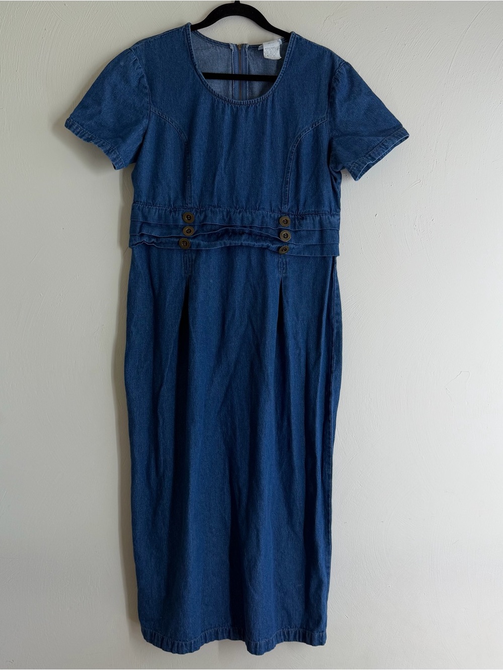 Vintage 90s Mirror 2 Denim Maxi dress womens 14 tie waist short sleeve prairie
